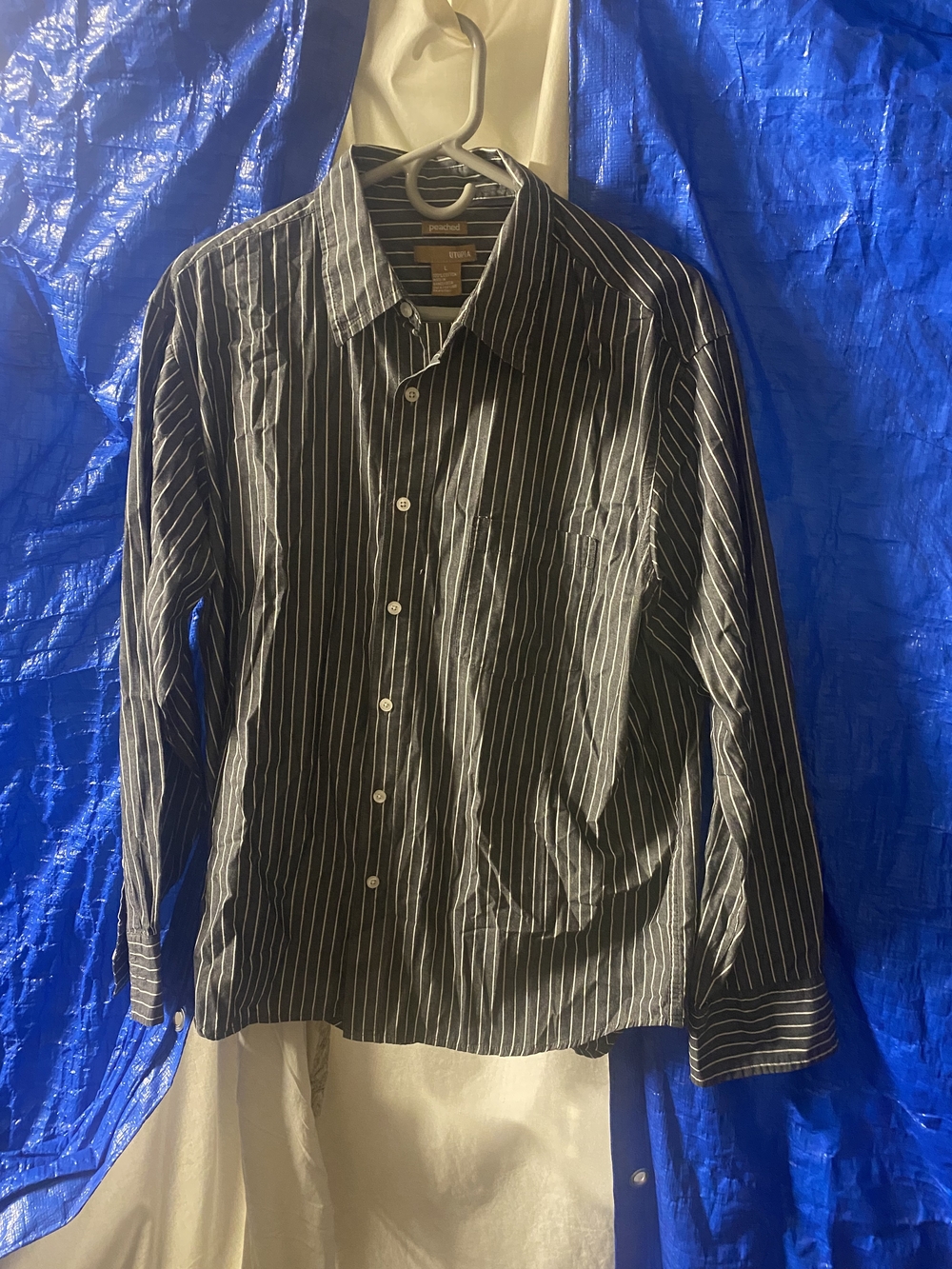 Nautica Men's Black Pinstripe Button-Up Dress Shirt